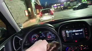 Drive thru Deepthroat cum eating blowjob with extra meat , public