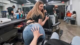 Groping the Slutty Young Cleaner’s Ass in the Barbershop - PervTeen