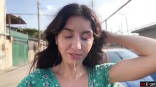 Triple Cum on Face for Village Whore - Public Cumwalk