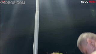 Hot, curvy woman has sex in the street with a well-endowed man.